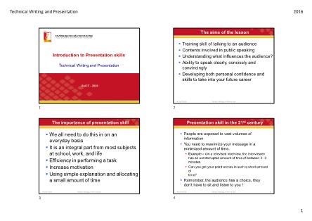 Bài giảng Technical writing and presentation - Chương 1: Introduction to presentation skills - Vũ Văn Thiệu