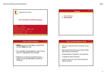 Bài giảng Technical writing and presentation - Chương 3: Voice techniques and body language - Vũ Văn Thiệu