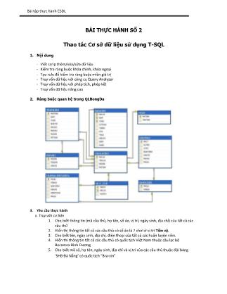 Bài tập thực hành Cơ sở dữ liệu - Bài số 2: Thao tác Cơ sở dữ liệu sử dụng T-SQL