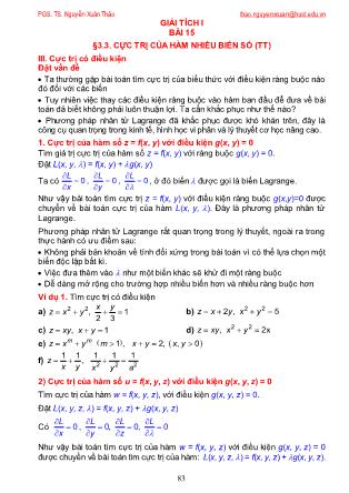 Giáo trình Giải tích 1 - Bài 15: Cực trị có điều kiện - Nguyễn Xuân Thảo