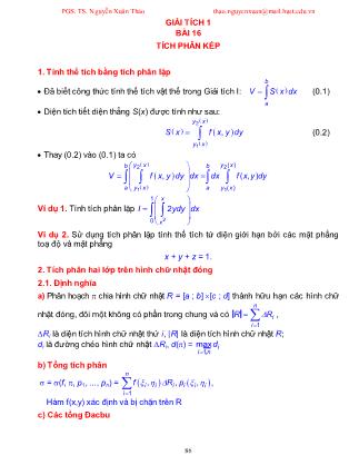 Giáo trình Giải tích 1 - Bài 16: Tích phân kép - Nguyễn Xuân Thảo