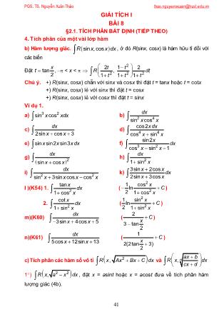 Giáo trình Giải tích 1 - Bài 8: Tích phân bất định (Tiếp theo) - Nguyễn Xuân Thảo