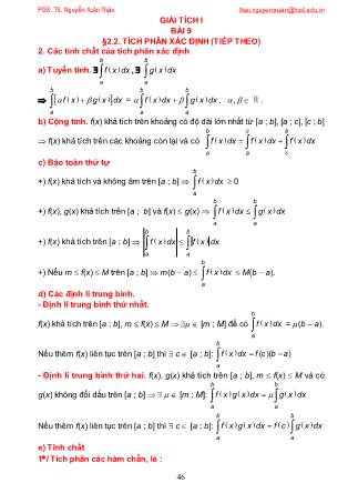 Giáo trình Giải tích 1 - Bài 9: Tích phân xác định, tích phân suy rộng - Nguyễn Xuân Thảo