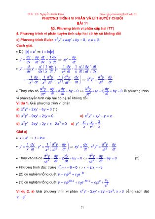 Giáo trình Giải tích 3 - Bài 11: Phương trình Euler, hệ phương trình vi phân - Nguyễn Xuân Thảo