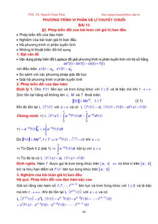 Giáo trình Giải tích 3 - Bài 13: Phép biến đổi của bài toán giá trị ban đầu - Nguyễn Xuân Thảo