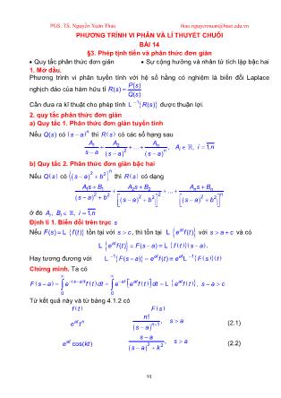 Giáo trình Giải tích 3 - Bài 14: Phép tịnh tiến và phân thức đơn giản - Nguyễn Xuân Thảo