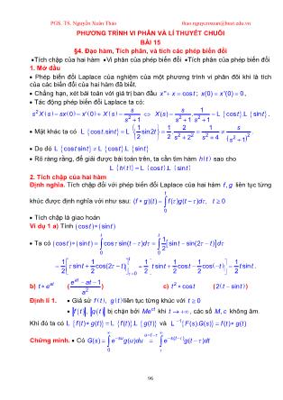 Giáo trình Giải tích 3 - Bài 15: Đạo hàm, tích phân và tích các phép biến đổi - Nguyễn Xuân Thảo