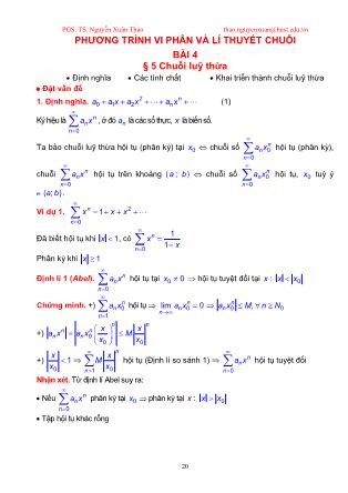 Giáo trình Giải tích 3 - Bài 4: Chuỗi luỹ thừa - Nguyễn Xuân Thảo