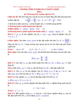 Giáo trình Giải tích 3 - Bài 9: Phương trình vi phân cấp hai với hệ số biến đổi - Nguyễn Xuân Thảo