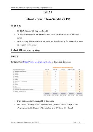 Giáo trình Nhập môn Công nghệ phần mềm - Bài 1: Introduction to Java Servlet và JSP