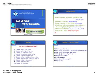 Bài giảng Bảo vệ Rơle và tự động hóa - Chương 1: Khái niệm cơ bản - Đặng Tuấn Khanh