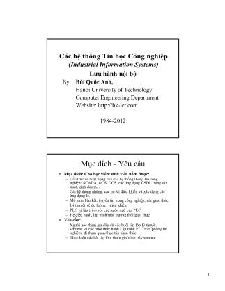 Bài giảng Các hệ thống tin học công nghiệp - Giới thiệu môn học - Bùi Quốc Anh