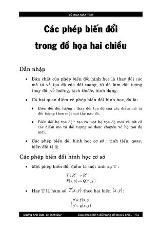 Bài giảng Đồ họa máy tính - Các phép biến đổi trong đồ họa hai chiều
