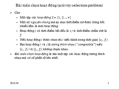 Bài giảng Giải thuật - Chương 2: Bài toán chọn hoạt động