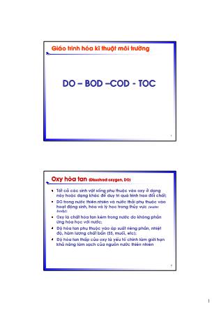 Bài giảng Hóa kỹ thuật môi trường 1 - Chương 11: DO - BOD - COD - TOC