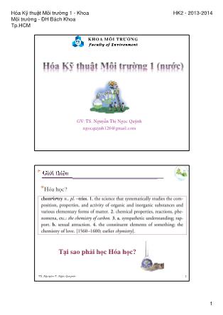 Bài giảng Hóa kỹ thuật môi trường 1 - Giới thiệu môn học - Nguyễn Thị Ngọc Quỳnh