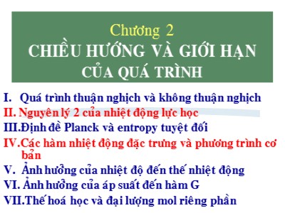 Bài giảng Hóa lý - Chương 2: Chiều hướng và giới hạn của quá trình