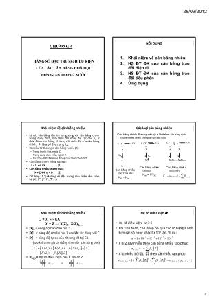 Bài giảng Hóa phân tích - Chương 4: Hằng số đặc trưng điều kiện của các cân bằng hoá học chương 4 đơn giản trong nước (Bản hay)