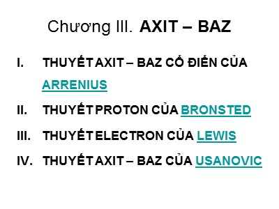 Bài giảng Hóa vô cơ - Chương 3: Axit. Bazơ