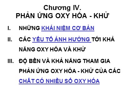 Bài giảng Hóa vô cơ - Chương 4: Phản ứng oxi hóa - khử