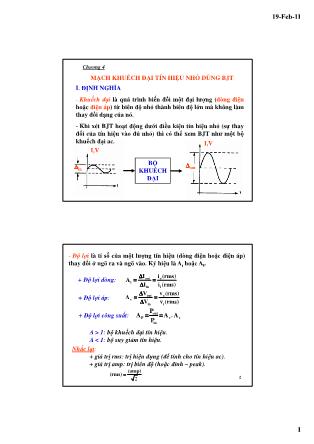 Bài giảng Kỹ thuật điện tử - Chương 4: Mạch khuếch đại tín hiệu nhỏ dùng BJT - Lê Chí Thông