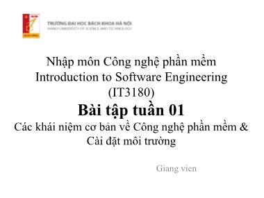 Bài giảng Nhập môn công nghệ phần mềm - Bài tập tuần 1 - Trường Đại học Bách khoa Hà Nội