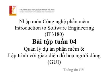 Bài giảng Nhập môn công nghệ phần mềm - Bài tập tuần 4 - Trường Đại học Bách khoa Hà Nội
