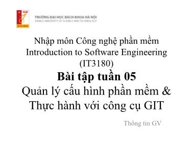 Bài giảng Nhập môn công nghệ phần mềm - Bài tập tuần 5 - Trường Đại học Bách khoa Hà Nội