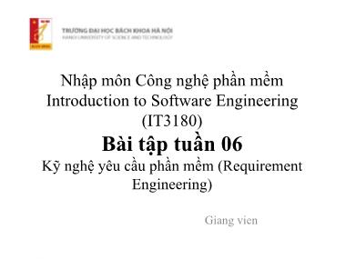 Bài giảng Nhập môn công nghệ phần mềm - Bài tập tuần 6 - Trường Đại học Bách khoa Hà Nội