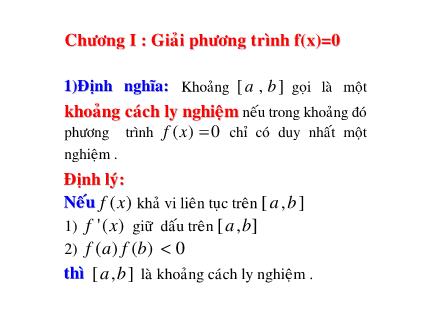 Bài giảng Phương pháp tính - Chương 1: Giải phương trình f(x)=0 - Ngô Thu Lương