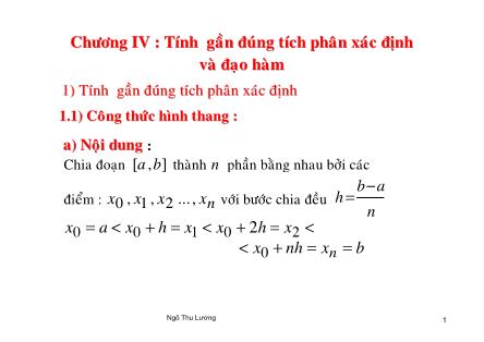 Bài giảng Phương pháp tính - Chương 4: Tính gần đúng tích phân xác định và đạo hàm - Ngô Thu Lương