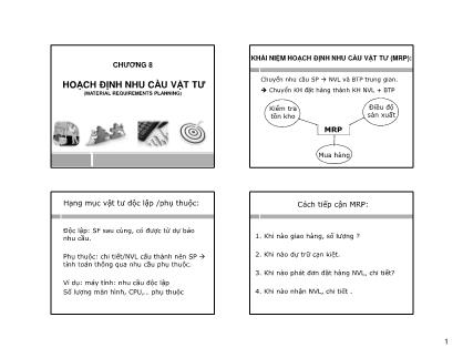 Bài giảng Quản lý sản xuất cho kỹ sư - Chương 8: Hoạch định nhu cầu vật tư