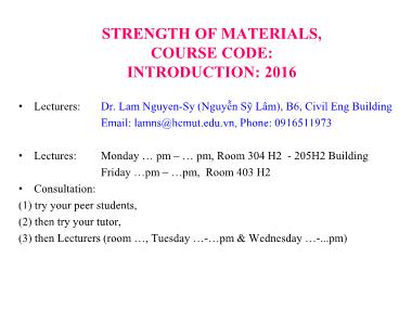 Bài giảng Strength of materials - Chương 1: Introduction - Nguyễn Sỹ Lâm