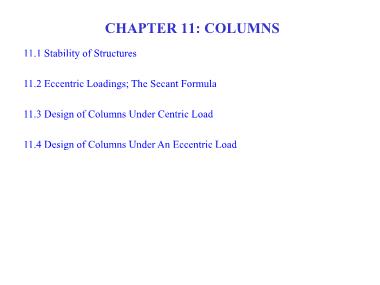 Bài giảng Strength of materials - Chương 11: Columns - Nguyễn Sỹ Lâm