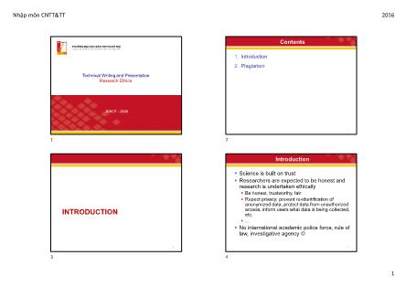 Bài giảng Technical writing and presentation - Chương 8: Research ethics - Vũ Văn Thiệu