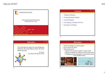 Bài giảng Technical writing and presentation - Chương 9, Phần 2: Reading and reviewing - Vũ Văn Thiệu