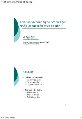 Bài giảng Thiết kế và quản trị cơ sở dữ liệu - Bài 1: Nhắc lại các kiến thức cơ bản - Vũ Tuyết Trinh