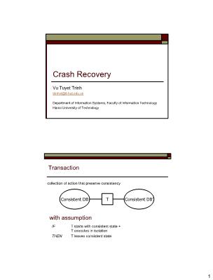 Bài giảng Thiết kế và quản trị cơ sở dữ liệu - Crash recovery - Vũ Tuyết Trinh