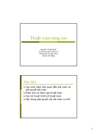 Bài giảng Thuật toán nâng cao - Nguyễn Thanh Bình