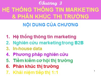 Bài giảng Tiếp thị giữa các tổ chức - Chương 3: Hệ thống thông tin marketing và phân khúc thị trường - Dương Ngọc Liên