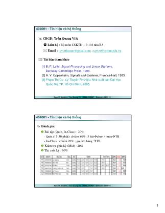 Bài giảng Tín hiệu và hệ thống - Bài 1 - Trần Quang Việt