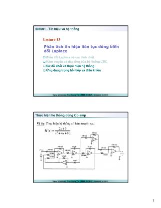 Bài giảng Tín hiệu và hệ thống - Bài 13 - Trần Quang Việt