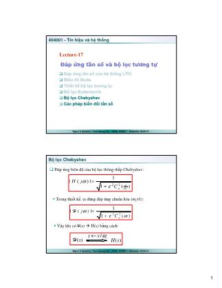 Bài giảng Tín hiệu và hệ thống - Bài 17