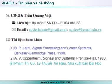 Bài giảng Tín hiệu và hệ thống - Chương 1: Cơ bản về tín hiệu và hệ thống - Bài 1