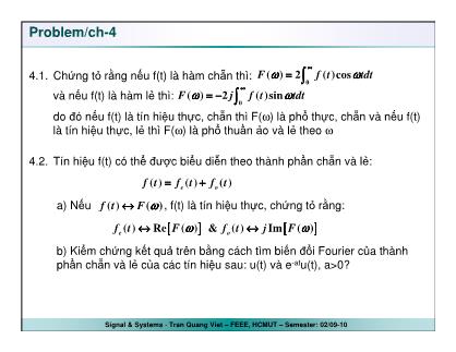 Bài giảng Tín hiệu và hệ thống - Chương 4: Biểu diễn tín hiệu dùng biến đổi Fourier - Trần Quang Việt