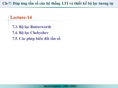 Bài giảng Tín hiệu và hệ thống - Chương 7: Đáp ứng tần số của hệ thống LTI và thiết kế bộ lọc tương tự - Bài 14