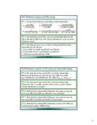 Bài giảng Tín hiệu và hệ thống - Chương 7: Frequency response and filter design - Trần Quang Việt