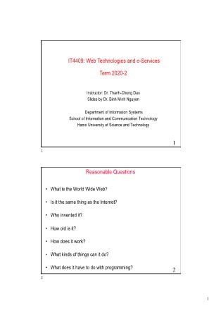 Bài giảng Web technologies and e-Services - Bài 1: Overview - Nguyễn Bình Minh