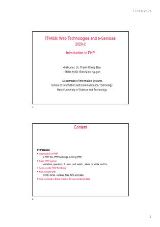 Bài giảng Web technologies and e-Services - Bài 2, Phần 3: Introduction to PHP - Nguyễn Bình Minh
