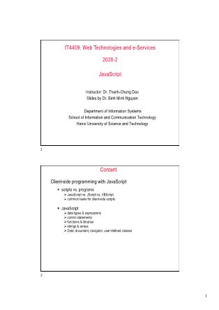 Bài giảng Web technologies and e-Services - Bài 3, Phần 1: JavaScript - Nguyễn Bình Minh